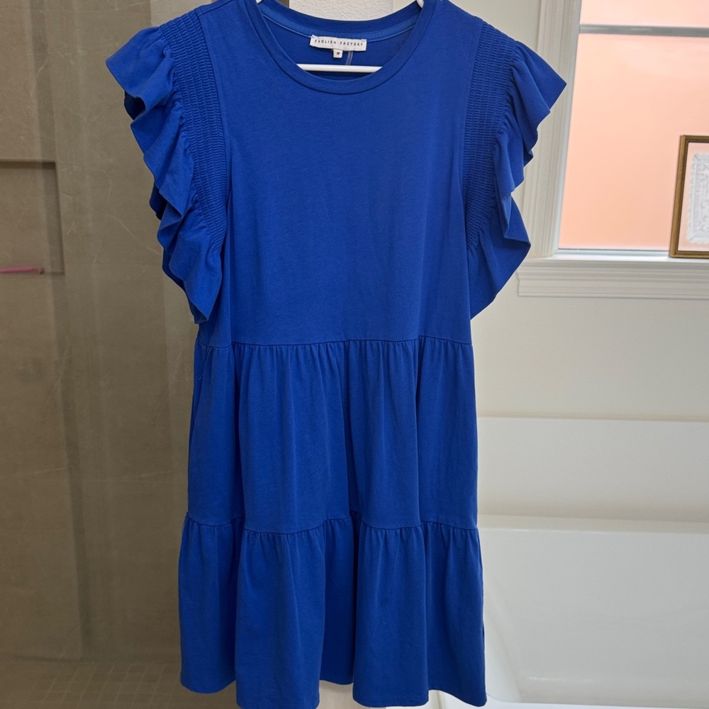 English Factory Vibrant Blue Tiered Dress